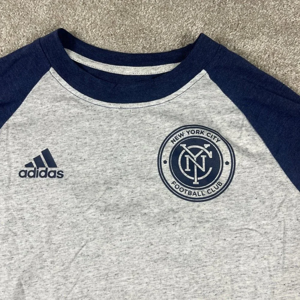 Adidas Womens Small Blue Gray Crew Neck NYC Football Club MLS Soccer T-Shirt NWT - Picture 4 of 8